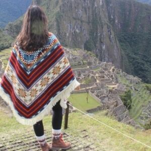 Bohemian Multicolor Fringe Poncho Sweater - Women's. FIRM